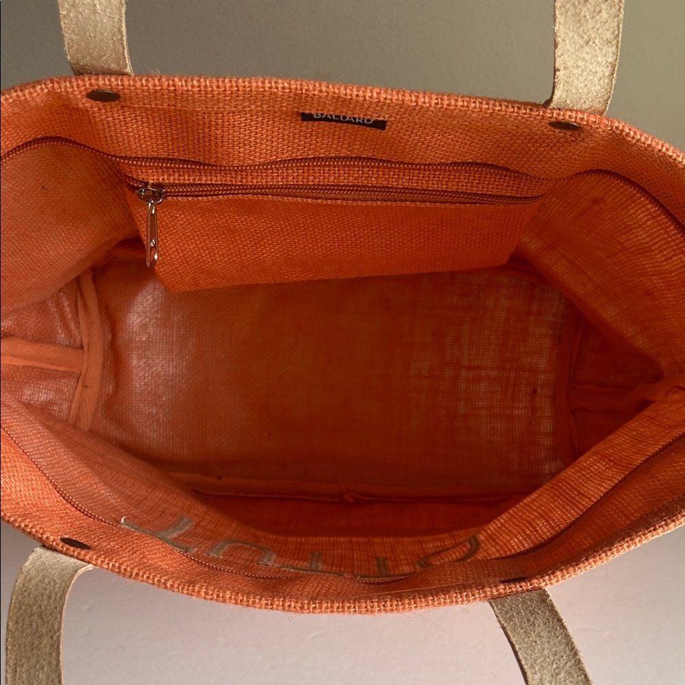 NWOT Ballard Jute Tote Bag in Orange with ‘Tutto’ Embroidered Design - Picture 7 of 8